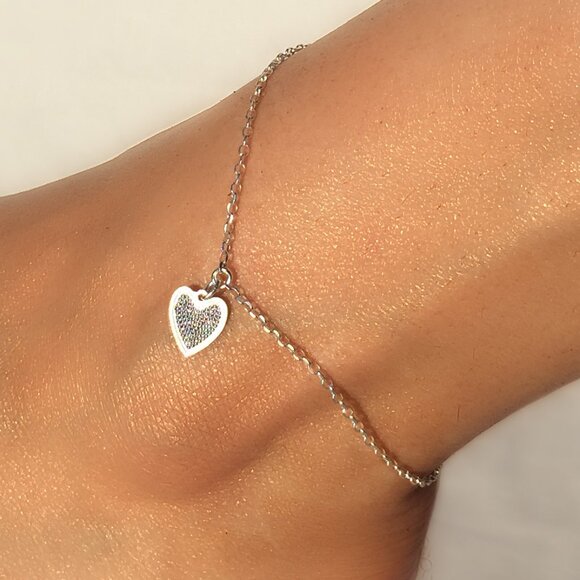Heart Anklet Bracelet 9"+1" extender Genuine Sterling Silver Stamped 925 - Picture 5 of 7